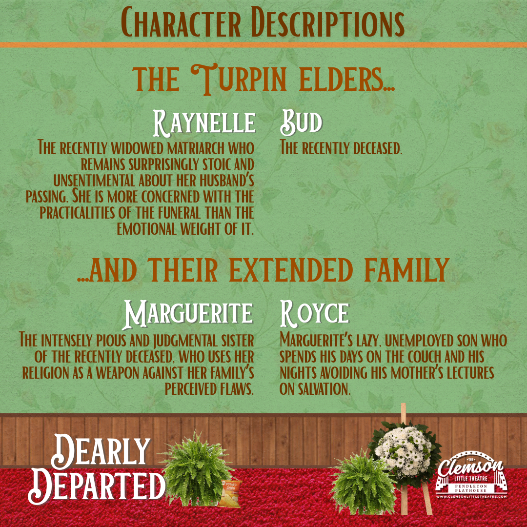 The Turpin Elders: Raynelle the stoic matriarch, Bud the deceased patriarch, Marguerite his pious sister, and Royce her lazy son